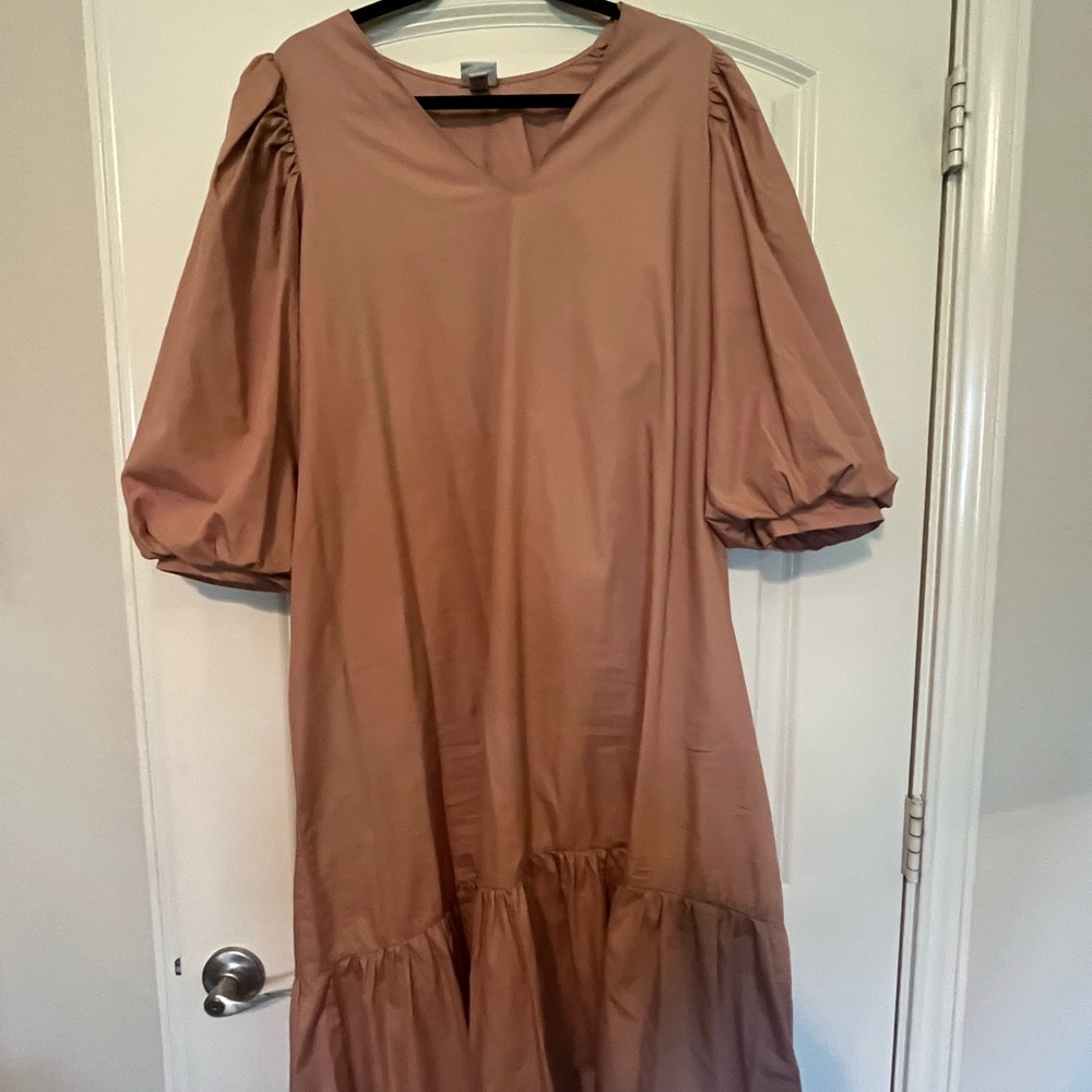 Elegant Tan Puff Sleeve Dress